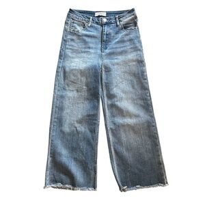 Risen Hi-Rise Blue Jeans RDP1025 Distressed Sz 9/29 Raw Hem Wide Leg